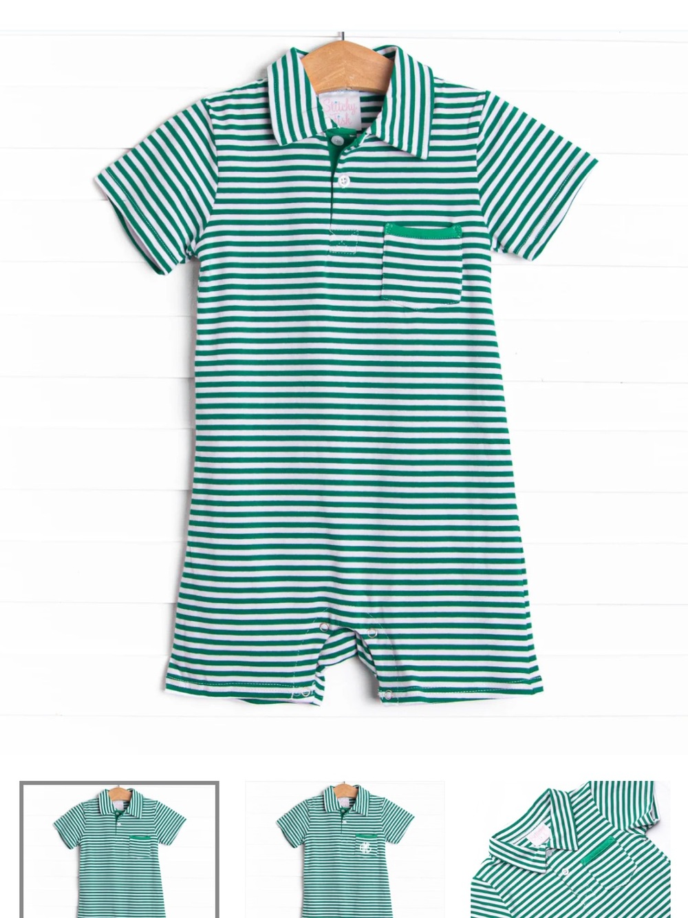 Stitchy Fish 18 Month Striped Green Polo Romper